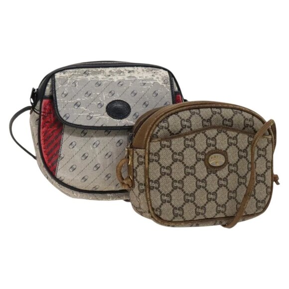 GUCCI GG Plus Supreme Shoulder Bag PVC 2Set Navy Beige gold Auth th6282 - Picture 1 of 16